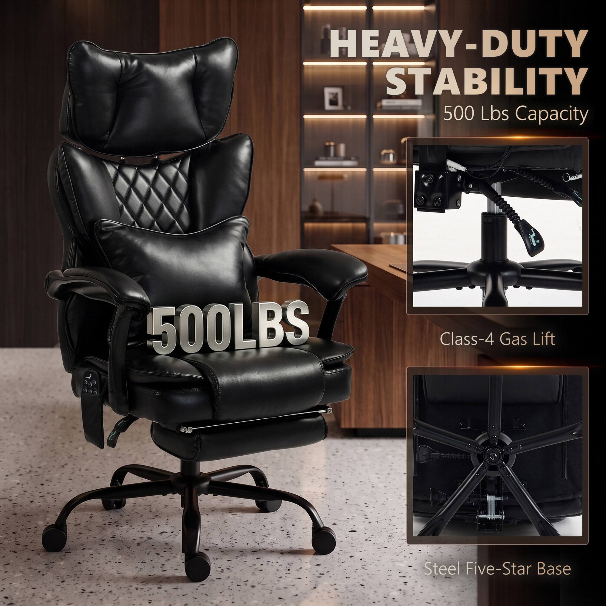 HEAVY-DUTY STABILITY  
500 Lbs Capacity

500LBS

Class-4 Gas Lift

Steel Five-Star Base