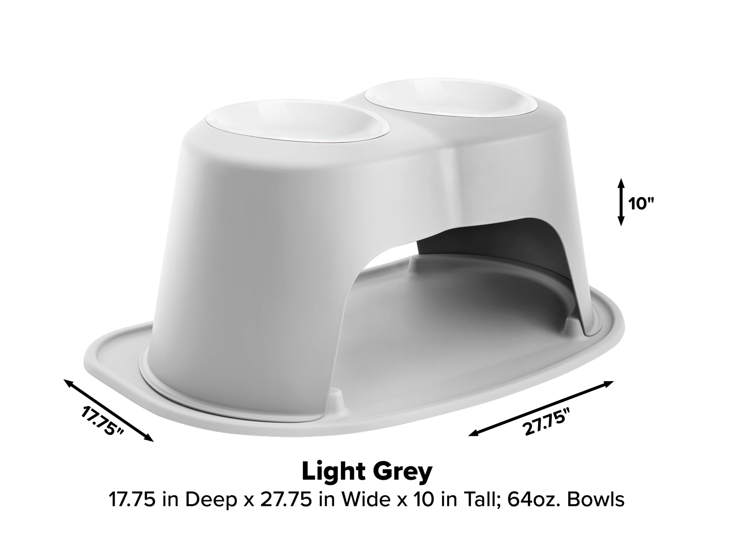 10"  
17.75" 27.75" Light Grey  
17.75 in Deep x 27.75 in Wide x 10 in Tall; 64oz. Bowls