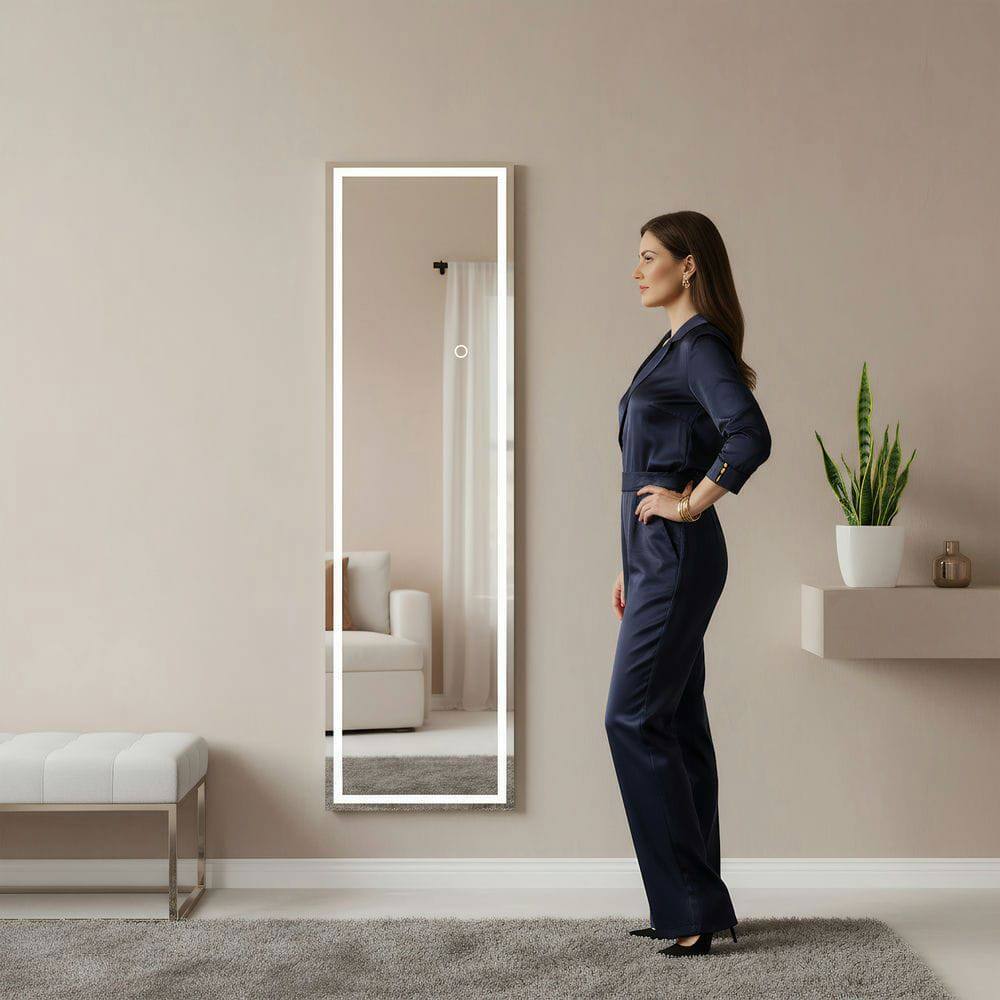 Alt View 7. Kadyn - 59x16 Inch Slim Frameless Vertical LED Wall Mirror for Contemporary Spaces - Black.