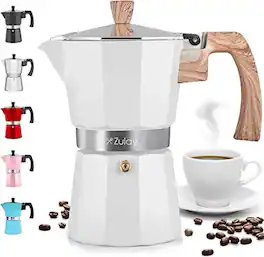 Zulay Kitchen - Stovetop Espresso Maker - Moka Pot 6 Espresso Cups - White