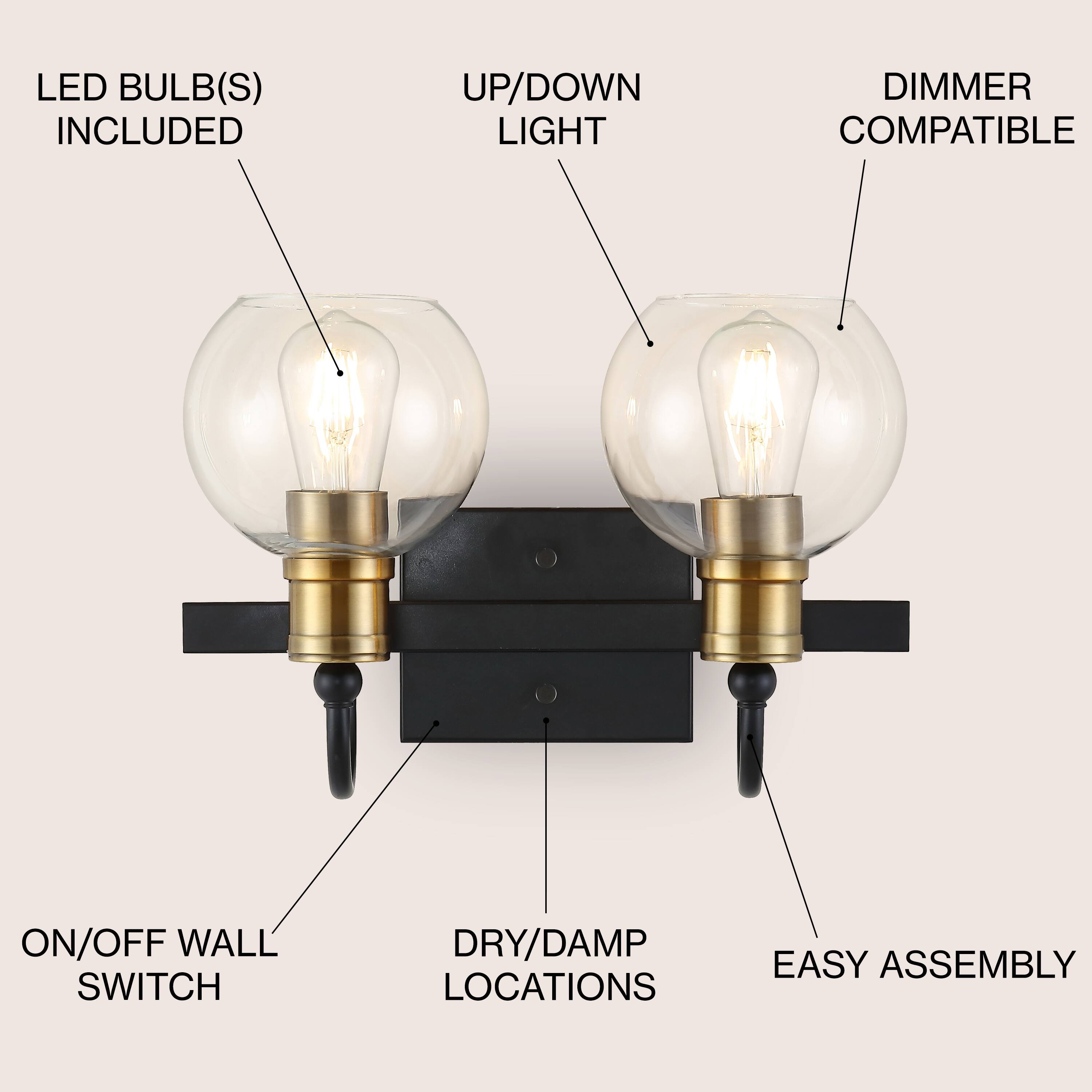 LED BULB(S) INCLUDED  
UP/DOWN LIGHT  
DIMMER COMPATIBLE  
ON/OFF WALL SWITCH  
DRY/DAMP LOCATIONS  
EASY ASSEMBLY