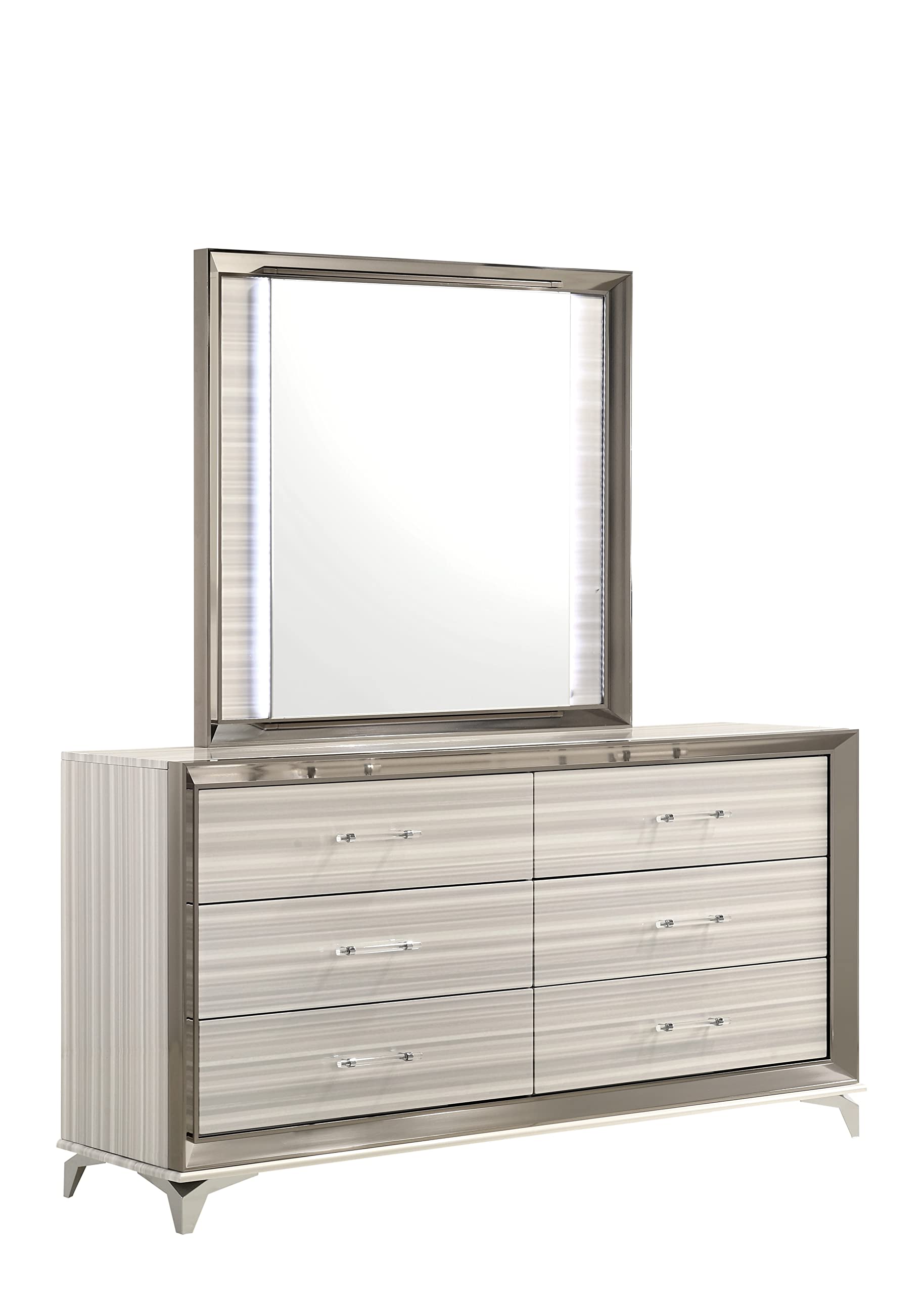 Left. Global Furniture USA - Modern Zambrano White Mirror With Led - White.
