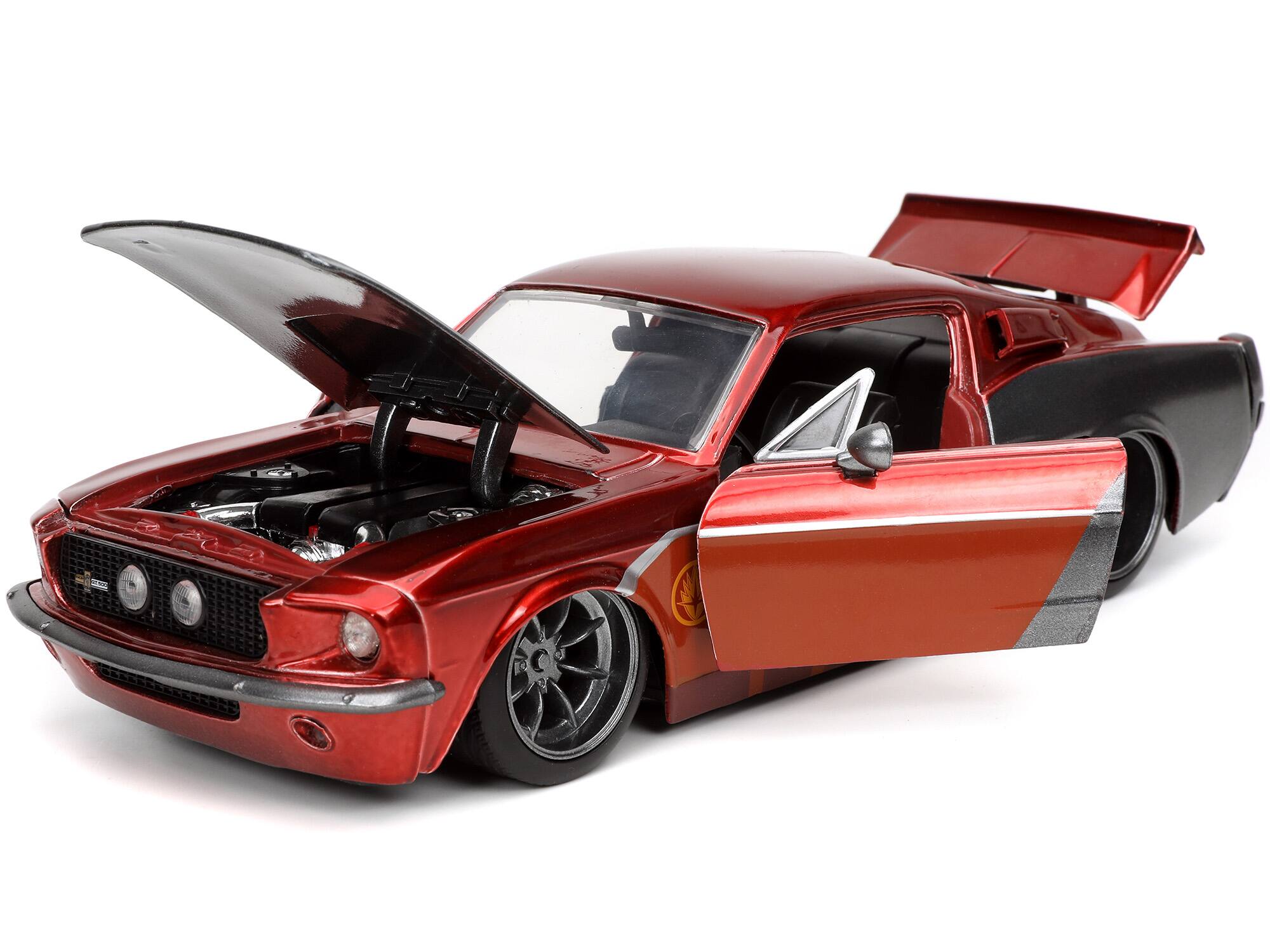 Alt View 2. Jada - 1967 Ford Mustang Shelby GT-500 Red & Gray & Star-Lord Figurine "Guardians of the Galaxy" 1/24 Model Car by Jada.