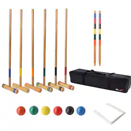 GSE Games & Sports Expert - Six Player Croquet Set with Deluxe Wooden Mallets,Colored Balls, Sturdy Carrying Bag for Adults & Kids - Multicolor