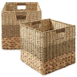 Casafield - 12 x 12-in Water Hyacinth Storage Baskets - 2 Pack - Natural, Mixed Weave