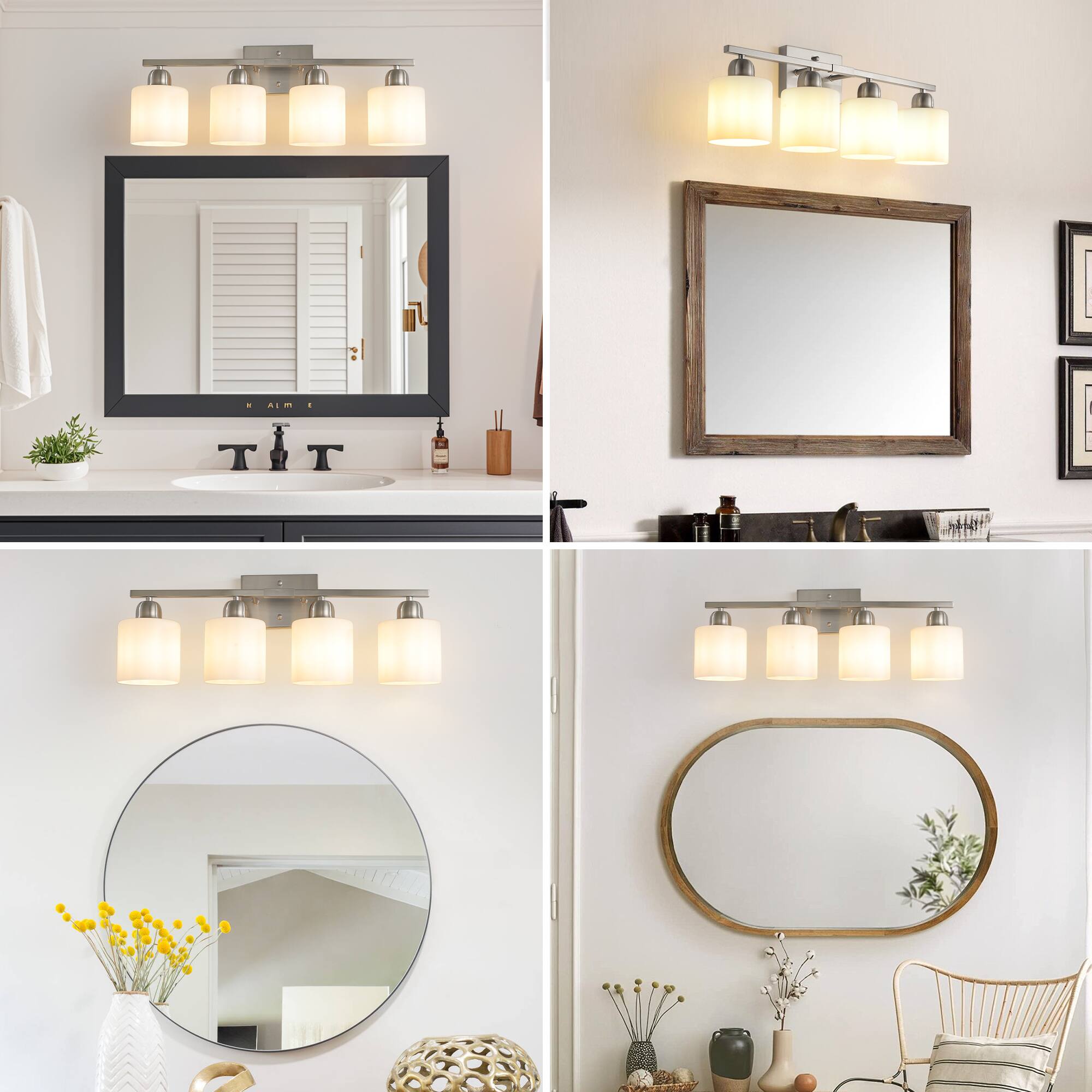 Alt View 2. APRILSOUL - 4-Light Modern Vanity Light Over Mirror Wall Sconces with Milky White Frosted Glass Shades E26 Socket Bulbs Not Included.