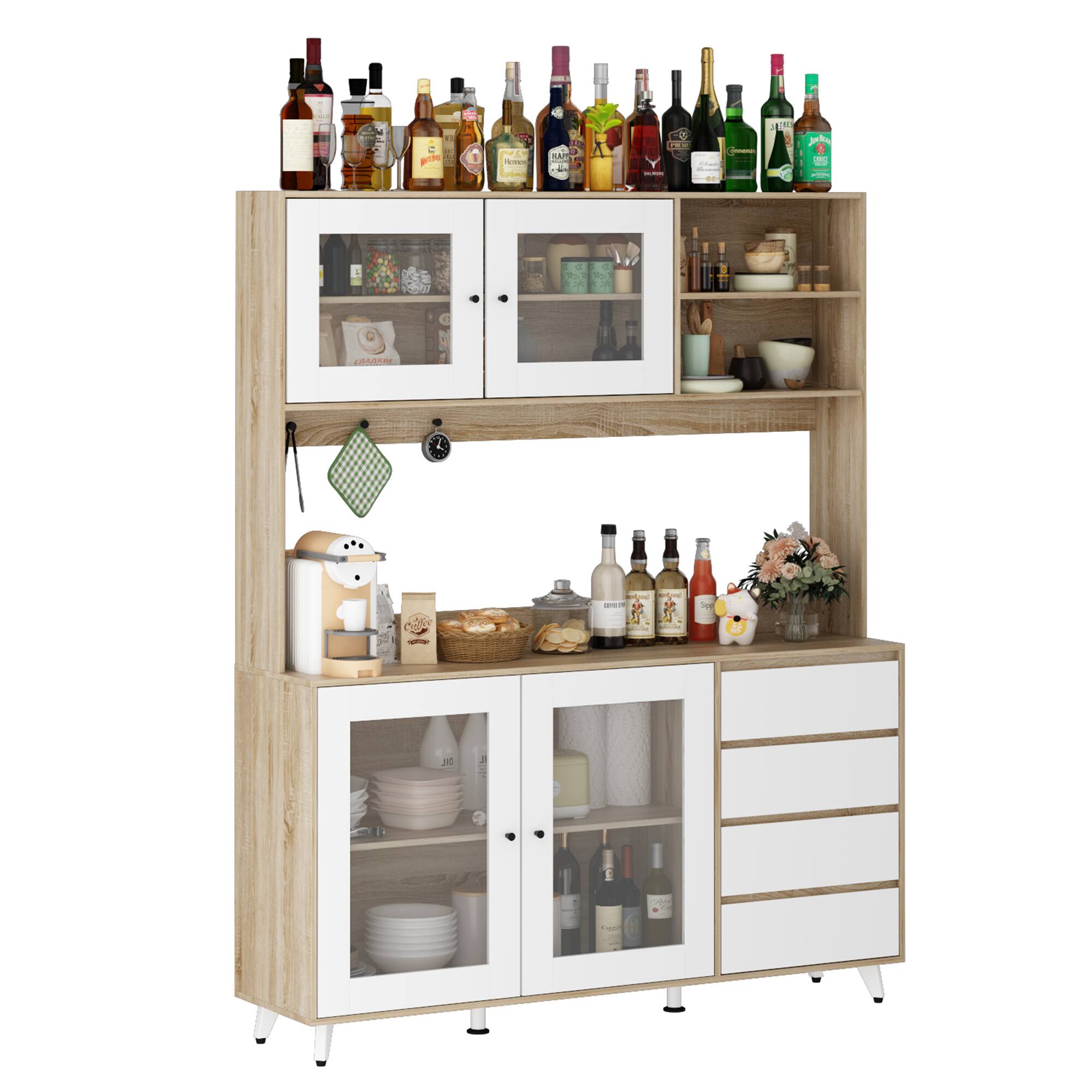 Angle. FUFU & GAGA - FUFU&GAGA Modern Kitchen Storage Hutch: All - in - One Organizer for Contemporary Kitchens - White & Wooden.