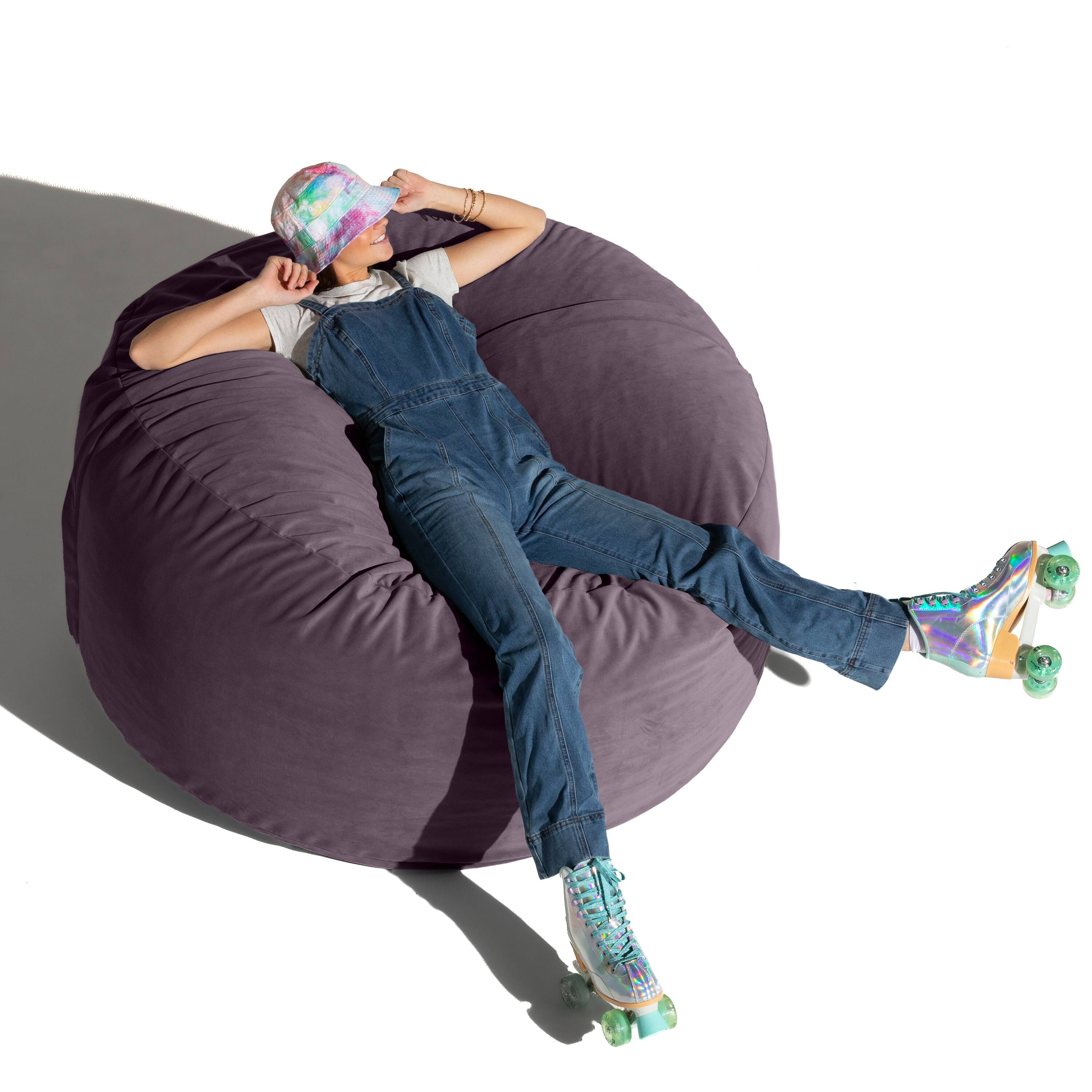 Left. Jaxx - Jaxx 5 Foot Saxx - Large Round Bean Bag Chair for Adults - Lush Velvet Purple - Lush Velvet Purple.