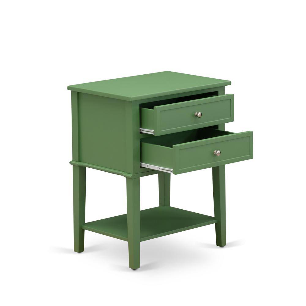 Angle. East West Furniture - East West Furniture VL-12-ET Modern Wooden Nightstand with 2 Mid Century Wooden Drawers, Stable and Sturdy Constructed - Clover Green.