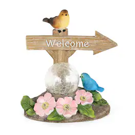 Oumilen - Solar Welcome Garden Statue, Bird & Crackle Ball Solar Outdoor Light,
