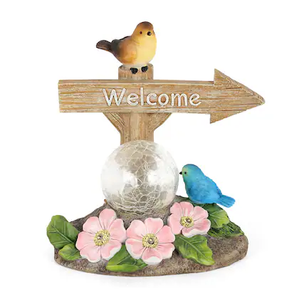 Front. Oumilen - Solar Welcome Garden Statue, Bird & Crackle Ball Solar Outdoor Light,.