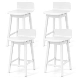 Costway - 24.5" Counter Height Bar Stools Set of 4 with Footrest Solid Rubber Wood Legs - White