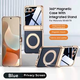 Dteck - For Motorola Razr (2026/2025/2024) Rugged Magnetic Case Built-in Screen Protector , Ring Kickstand Hinge Protect Cover - Blue(Privacy Film)