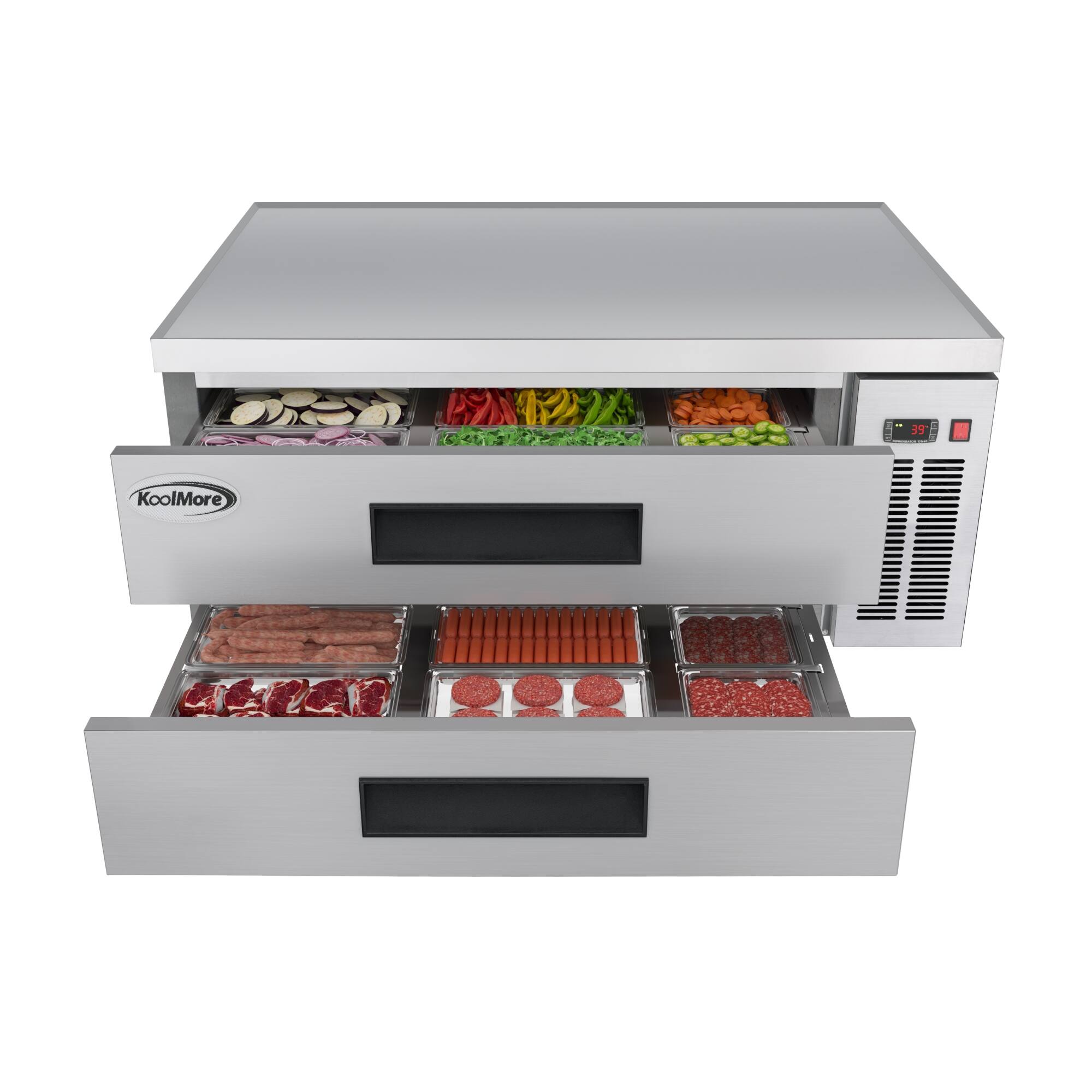 Angle. Koolmore - 48 in. Commercial Chef Base Refrigerator Storage Cabinet , Pull-Out Drawers, Rolling Caster Wheels, ETL Listed - Stainless-Steel.