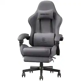 Dowinx - Gaming Chair Fabric Big and Tall with Pocket Spring Cushion, Massage Game Chair Cloth with Headrest - Gray