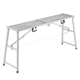 VEVOR - Work Platform, 4 Gear Adjustable Height, Folding Alloy Steel Step Ladder, Portable Scaffolding Platform, 880 lb Capacity - Silver