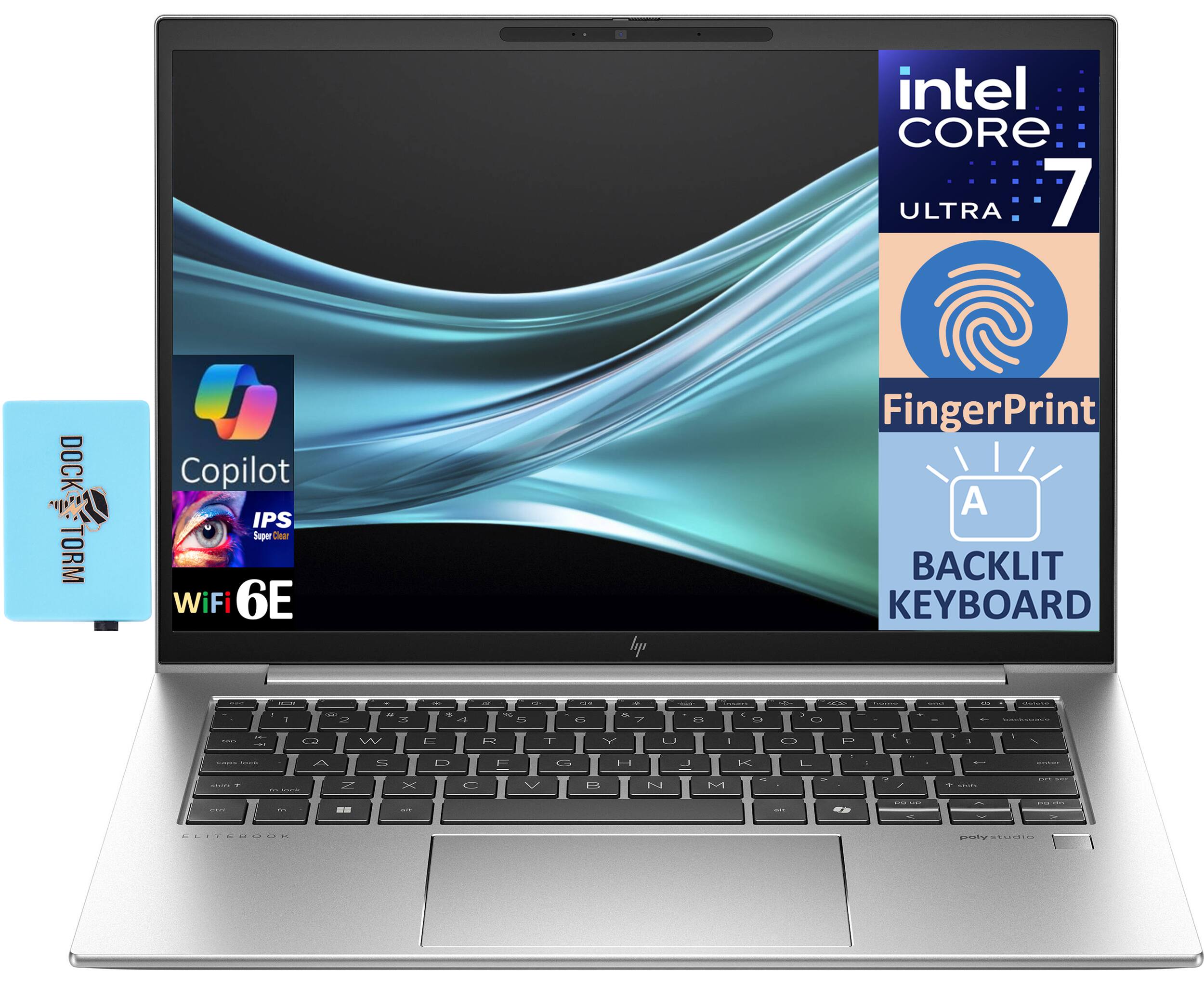 Intel Core Ultra 7  
Dock Torm Copilot  
IPS Super Sear  
WiFi 6E  
FingerPrint  
Backlit Keyboard