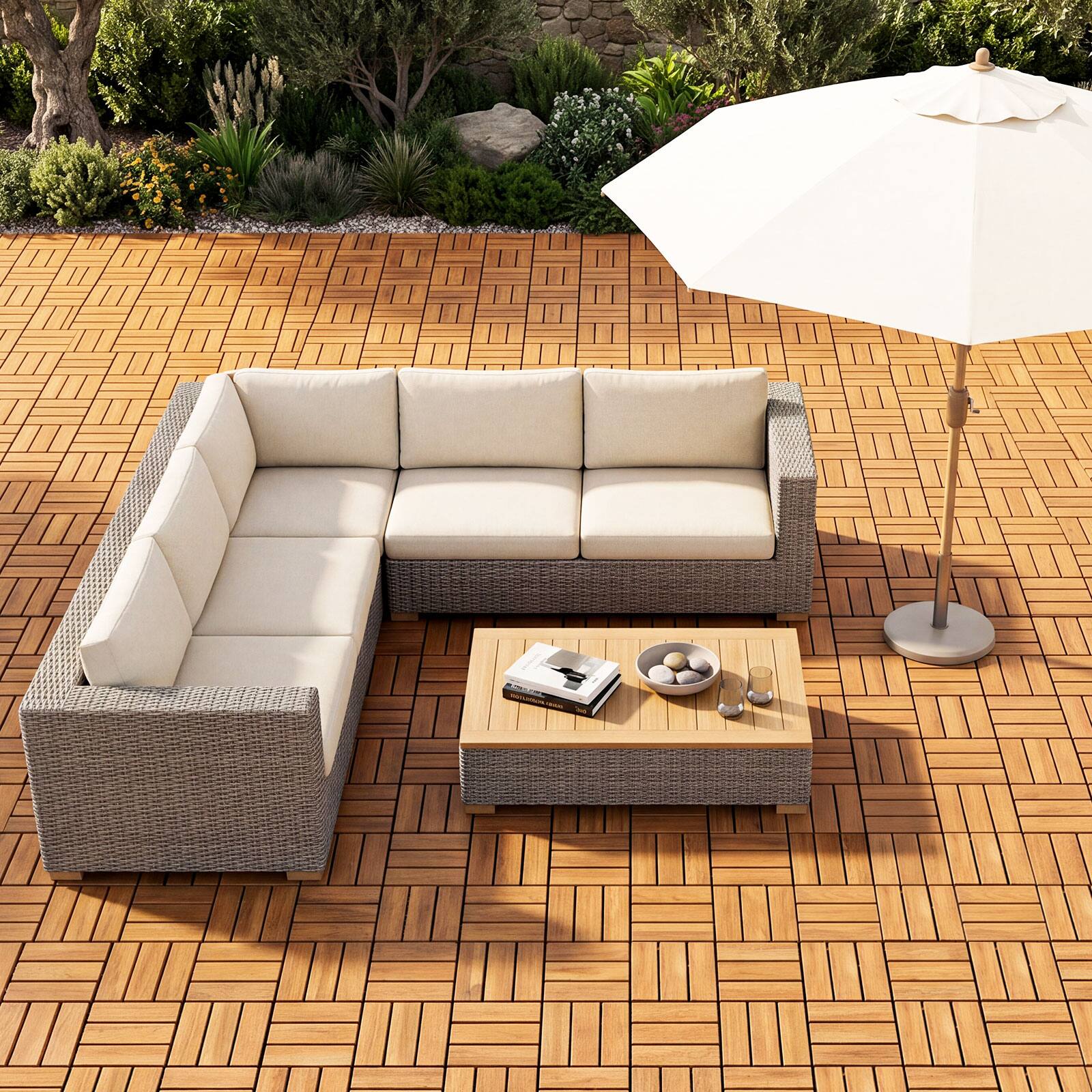 Alt View 4. Costway - Costway 12" x 12" Acacia Wood Interlocking Deck Tiles, 27 PCS Waterproof Flooring Tiles - Natural.