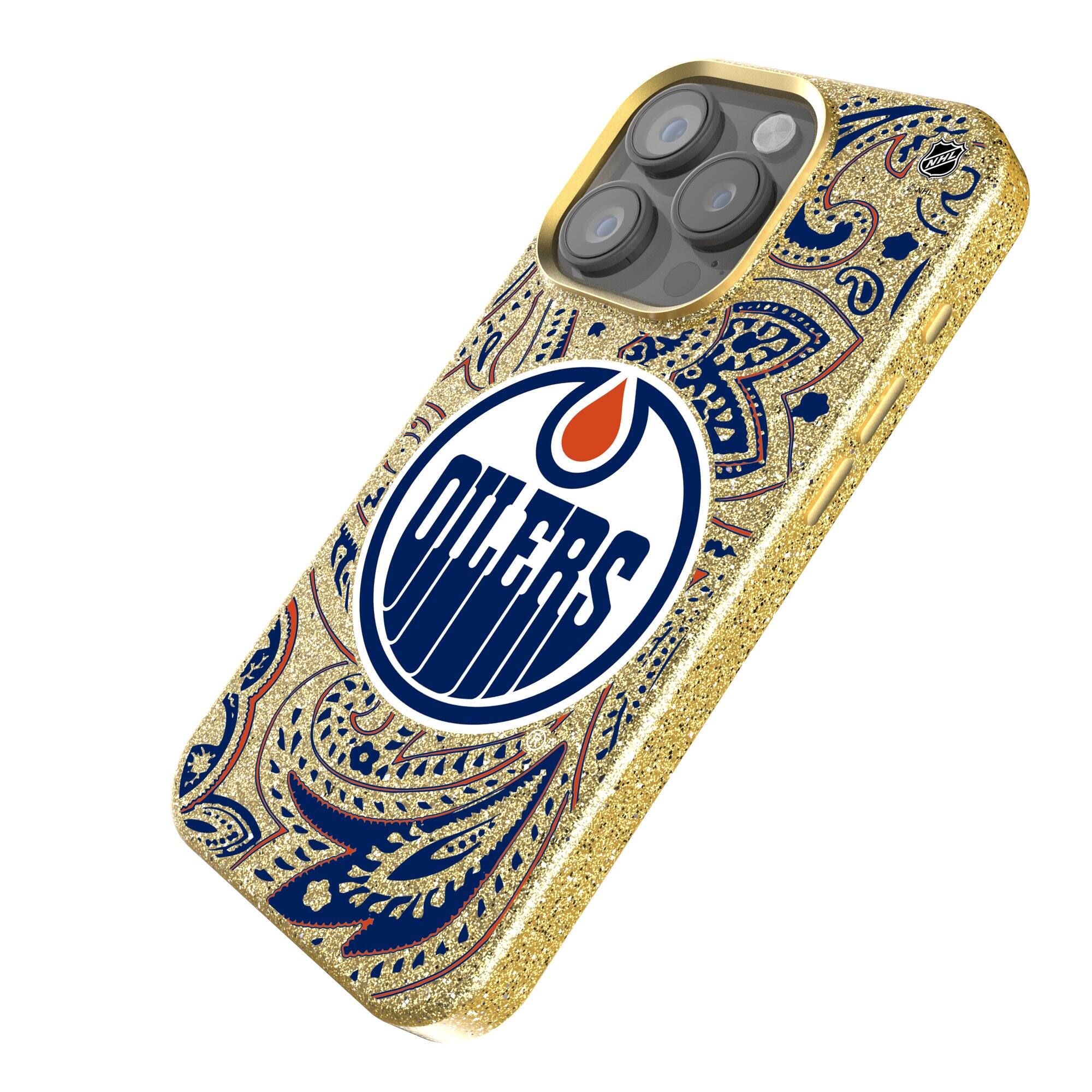 Alt View 1. Keyscaper - Gold Edmonton Oilers Paisley Bling iPhone Case - 16 Pro Max - Gold.