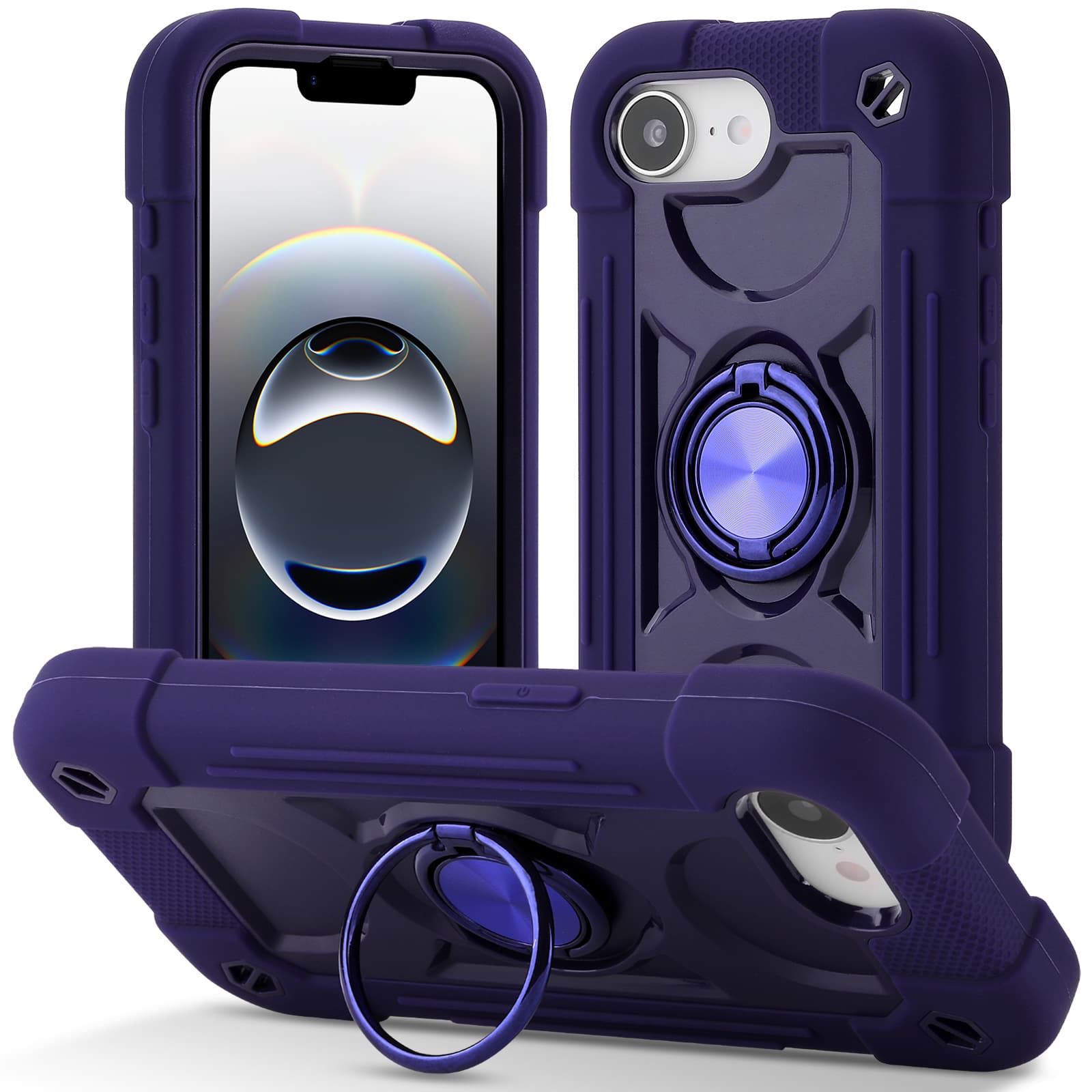 UUCOVER - Rugged Protective Case for iPhone 17e / iPhone 16e,Shockproof Double Ring Stand Case Heavy Duty Silicone +PC Back Cover - Darkpurple price history on PriceWatchPro