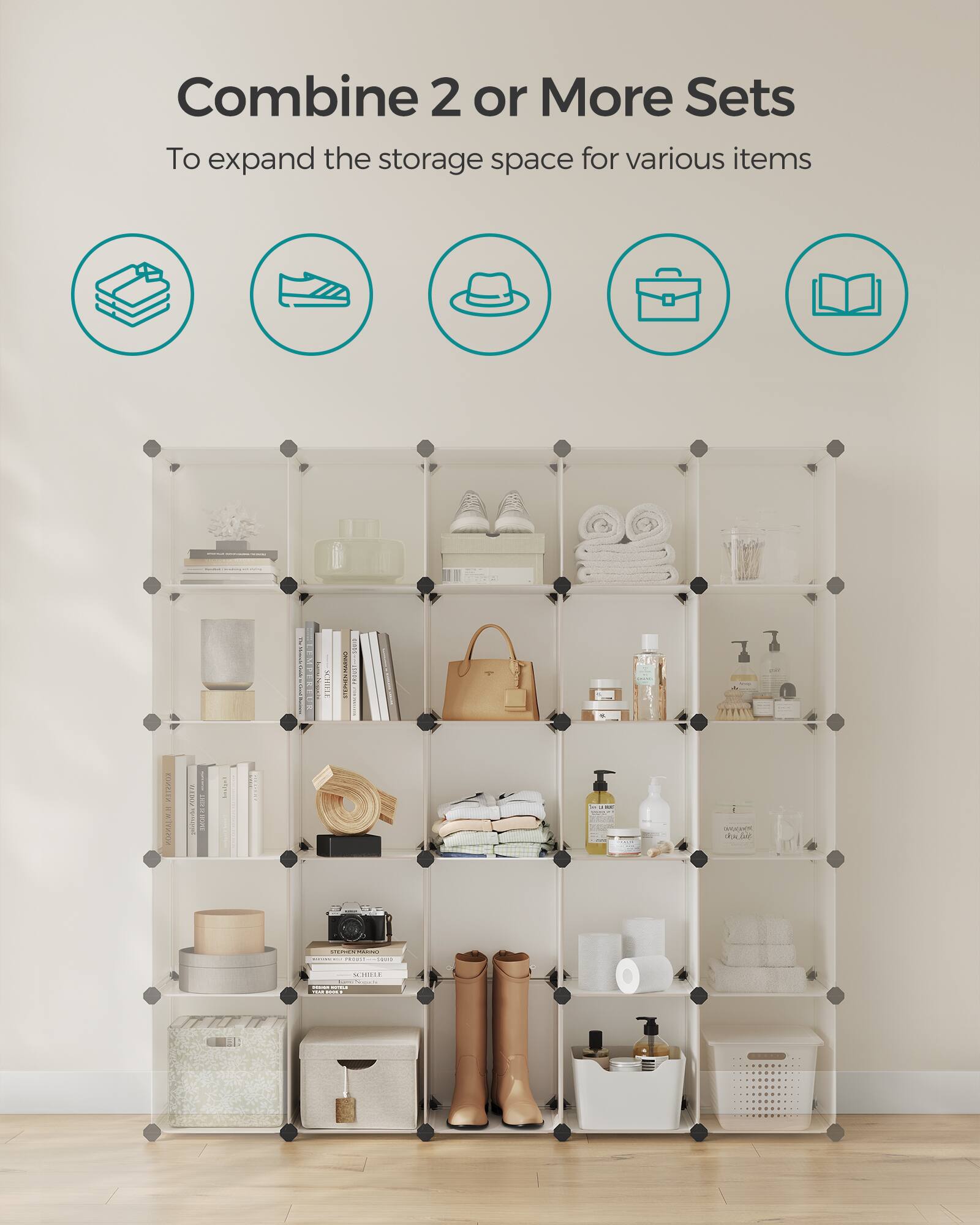 Combine 2 or More Sets  
To expand the storage space for various items