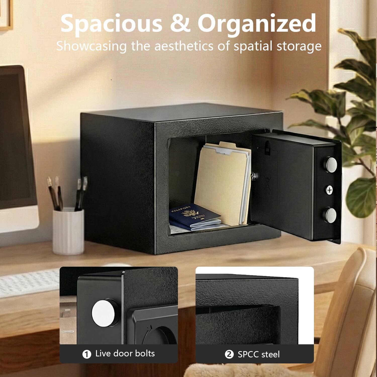 Spacious & Organized  
Showcasing the aesthetics of spatial storage  

1. Live door bolts  
2. SPCC steel