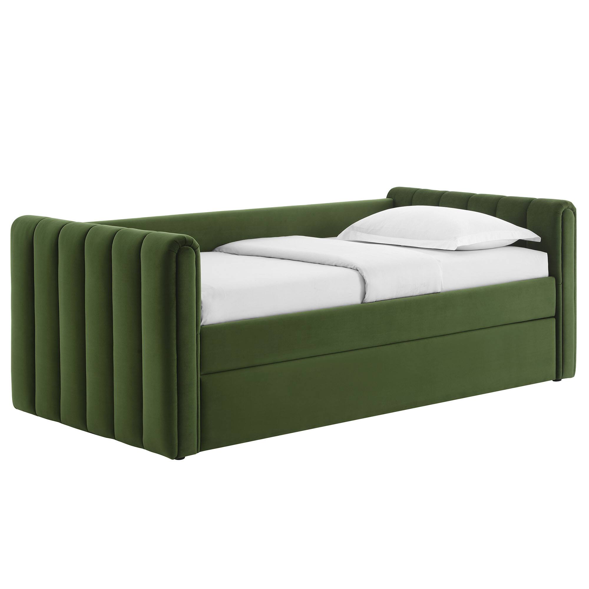 Angle. Modway - Veyla Channel Tufted Performance Velvet Twin Daybed With Trundle by Modway - Moss Green.