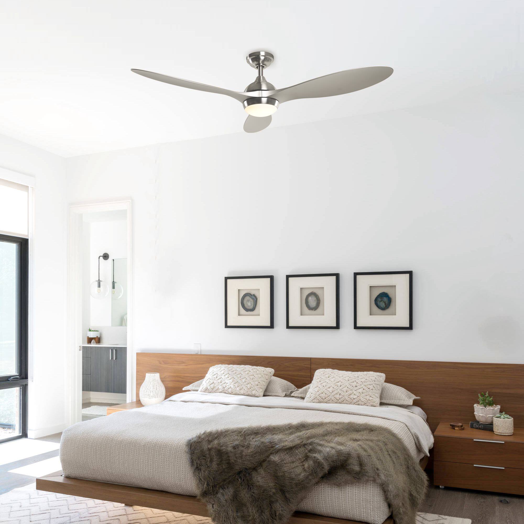 Alt View 1. Parrot Uncle - 56 in. Integrated LED Brushed Nickel Downrod Mount Ceiling Fan with Light and Remote - Brushed Nickel.