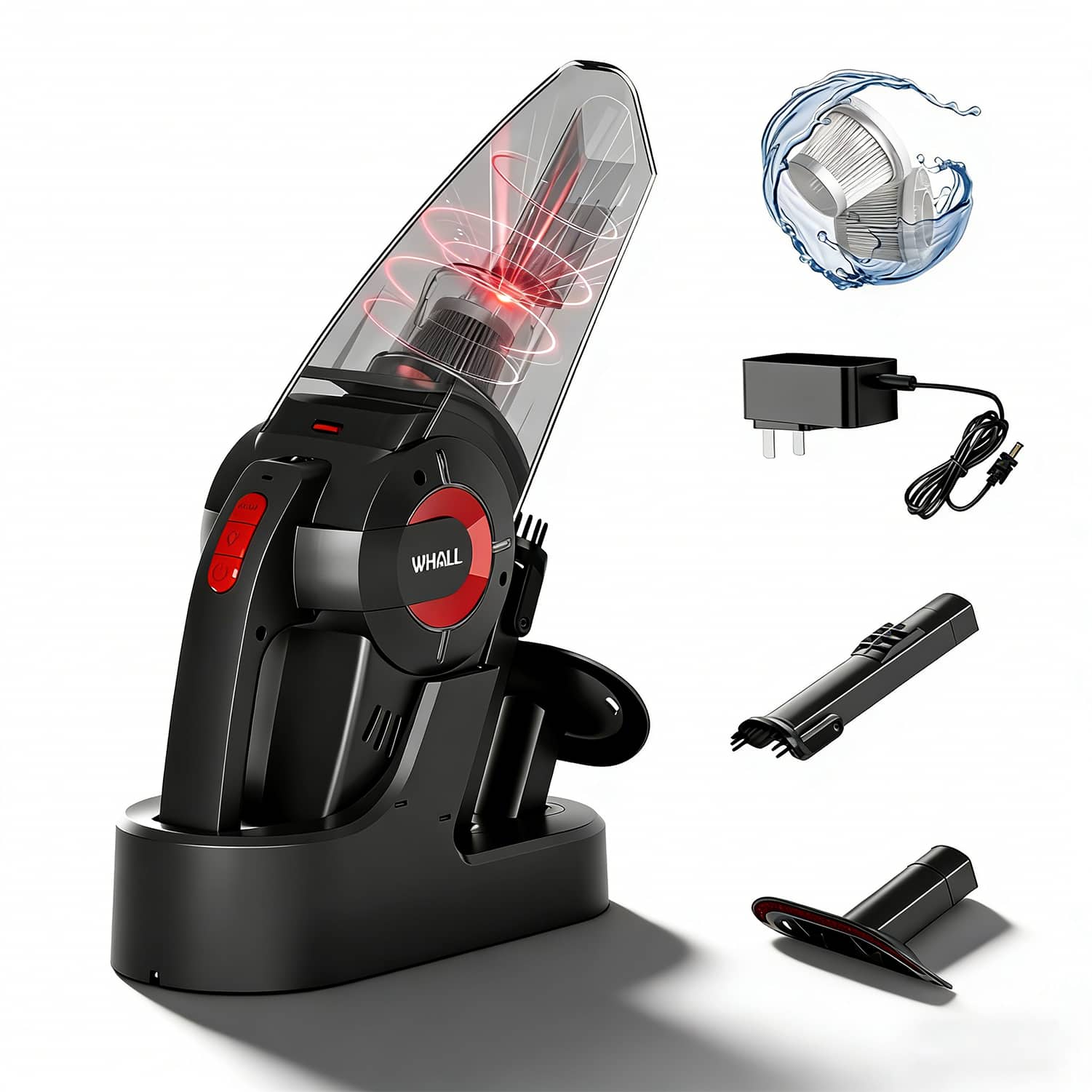 WHALL - Cordless Handheld Car Vacuum, 9KPa Strong Suction, Wet/Dry Use, Rechargeable Portable Cleaner with LED Light