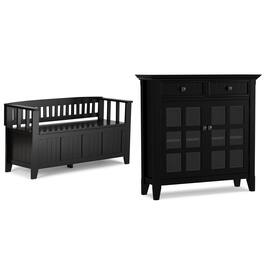 Simpli Home - Acadian Solid Wood 48 inch Wide Storage Bench and 36 inch Wide Storage Cabinet - Black