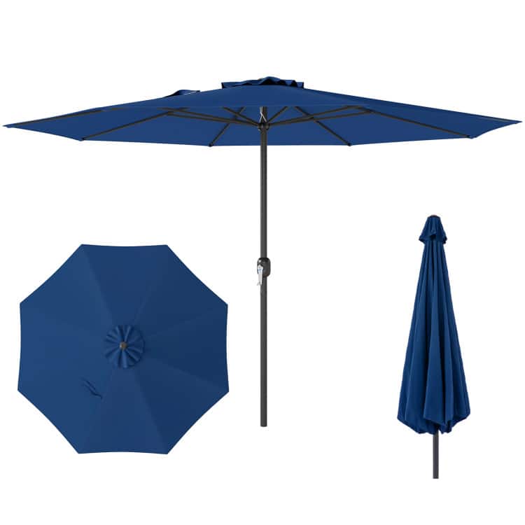 SlickBlue - Heavy Duty 12-Foot Patio Umbrella with Crank Handle and 8 Ribs - Navy