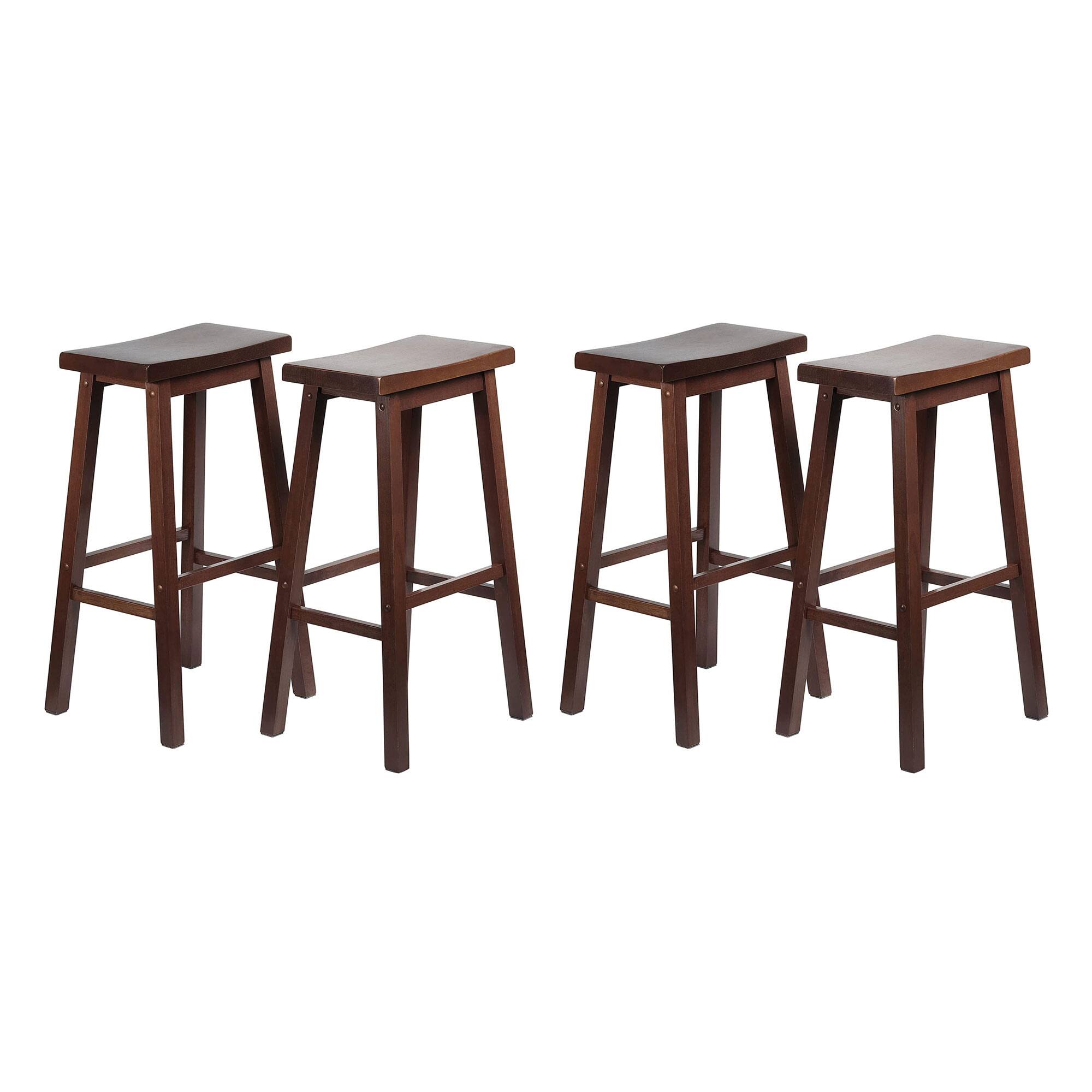 Front. PJ Wood - PJ Wood Classic Saddle Seat 29" Tall Kitchen Counter Stools, Walnut (Set of 4) - Walnut.