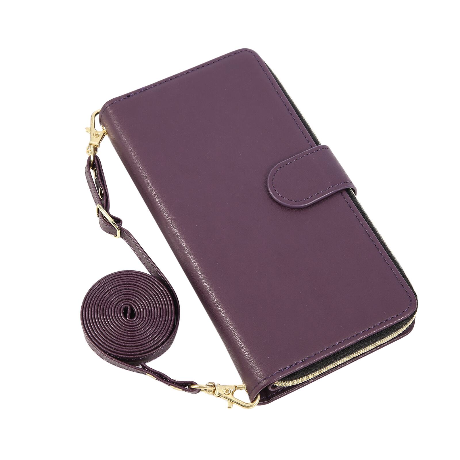 Alt View 3. Dteck - Crossbody Wallet Case for Apple iPhone 17 Pro Max, Shockproof Zipper Pocket PU Leather Folio Cover with 9 Card Slots - Darkpurple.