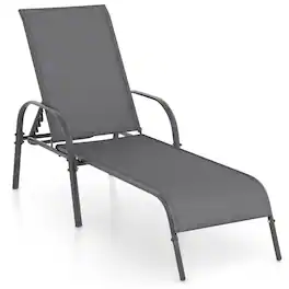 Gymax - Patio Lounge Chair Chaise w/ Adjustable Reclining Armrest Turquoise - Gray