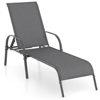 Front. Gymax - Gymax Patio Lounge Chair Chaise w/ Adjustable Reclining Armrest Turquoise - Gray.