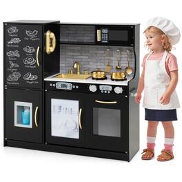 Costway - Kid's Pretend Play Kitchen Toddler Kitchen Playset with Blackboard - Black