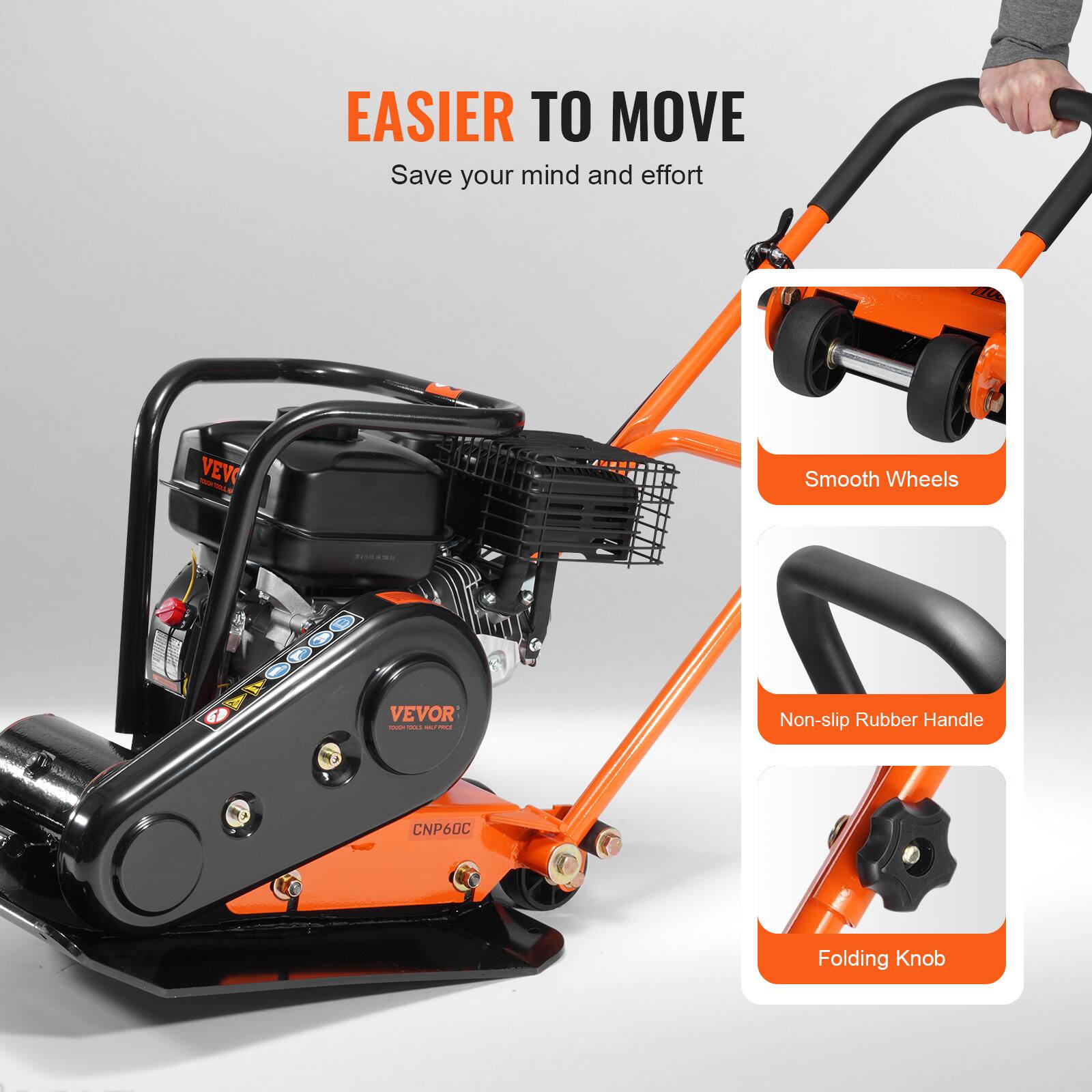 EASIER TO MOVE  
Save your mind and effort  

- Smooth Wheels  
- Non-slip Rubber Handle  
- Folding Knob