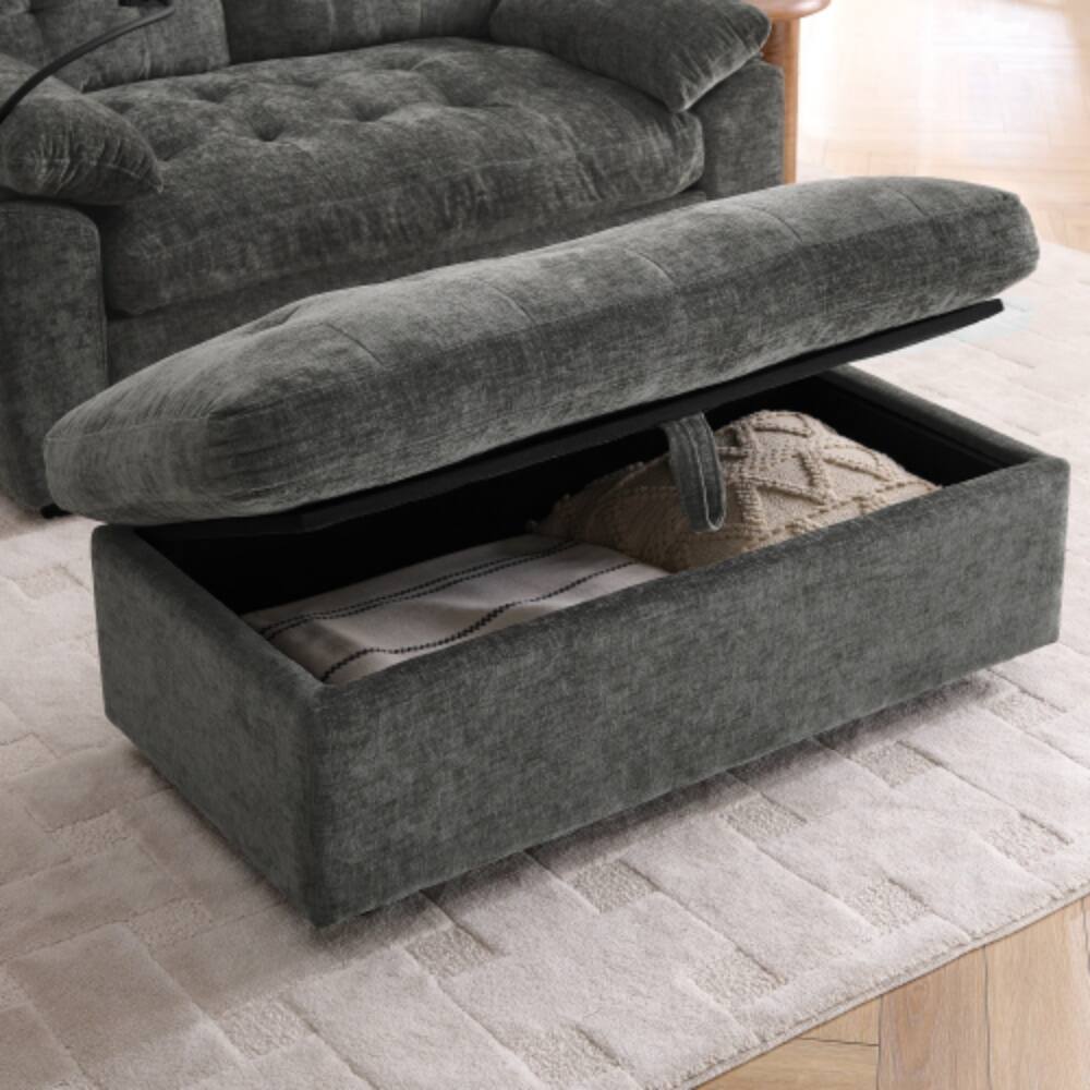 Back. LUCKY ONE - Double Sofa Recliner with Manual Adjustable Backrest,USB Port,Phone Stand and Storage Ottoman - Gray.
