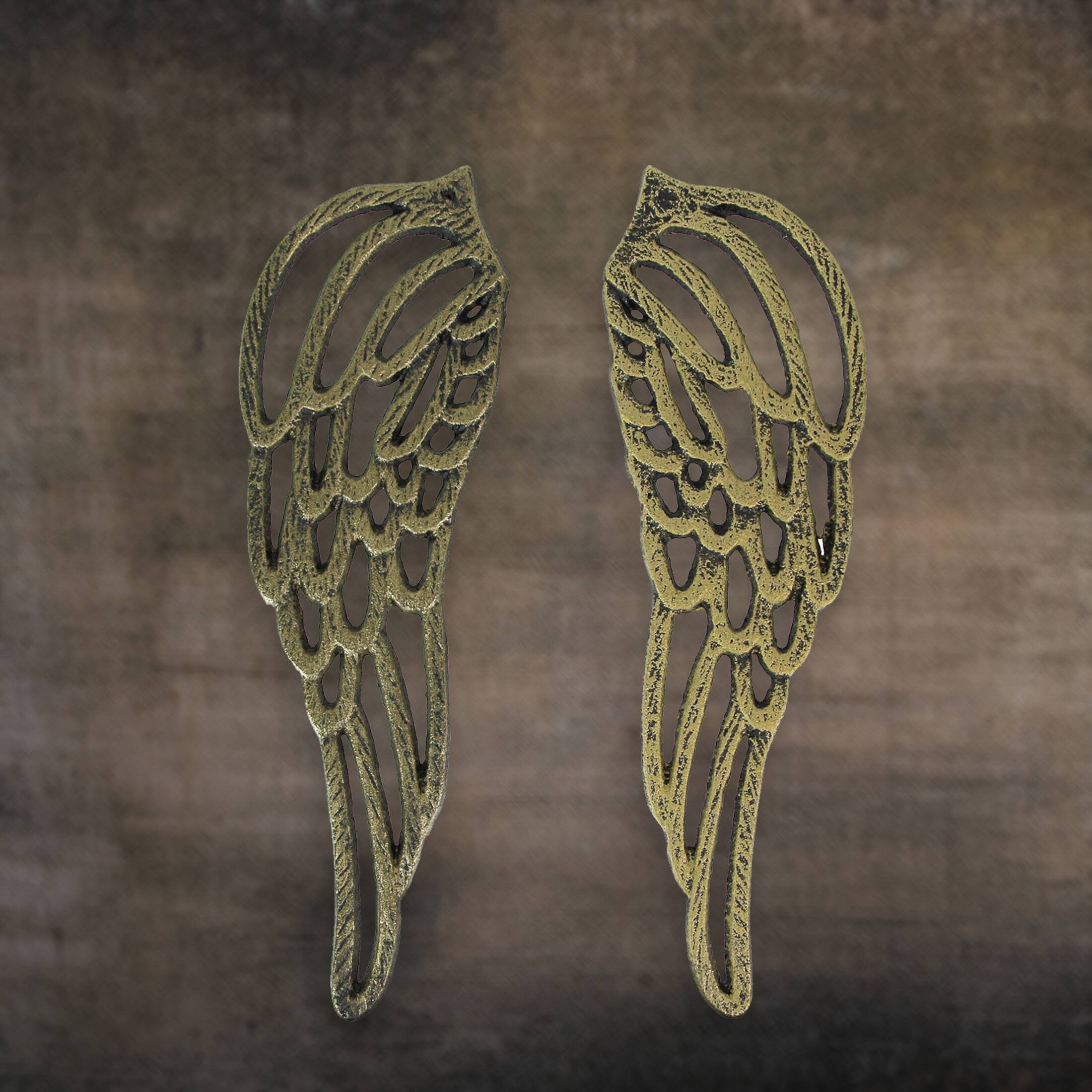 Alt View 3. Zeckos - Antique Gold Cast Iron Set of Angel Wings Wall Sculpture Rustic Home Decor Art - Gold.