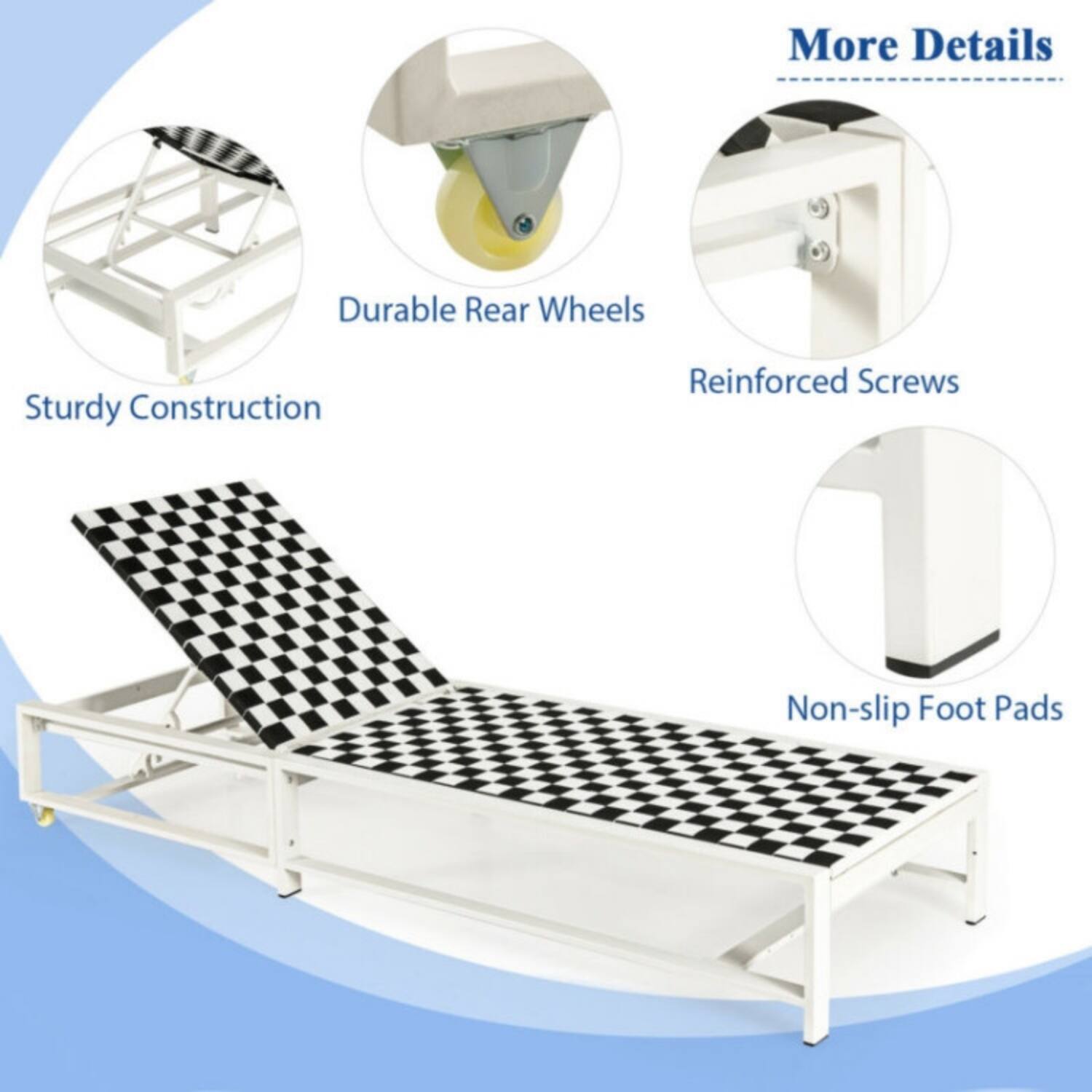 More Details

- Durable Rear Wheels
- Sturdy Construction
- Reinforced Screws
- Non-slip Foot Pads