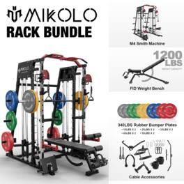 Mikolo - Smith Machine, 2200 lbs Power Rack Cage,Power Rack with 800LB Capacity Weight Bench and 340 lbs Weight Plate - Red