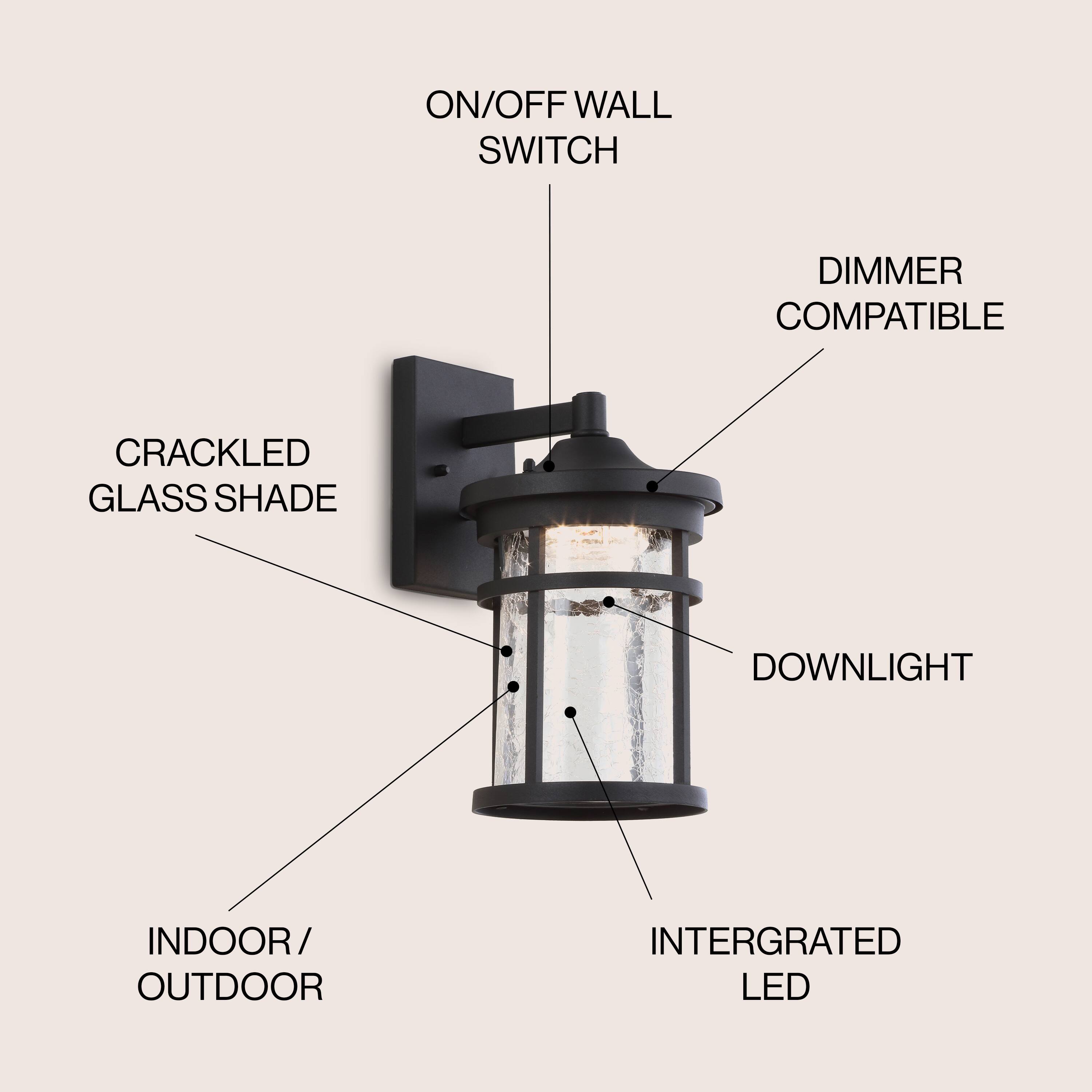 ON/OFF WALL SWITCH DIMMER COMPATIBLE CRACKLED GLASS SHADE DOWNLIGHT INDOOR/OUTDOOR INTERGRATED LED