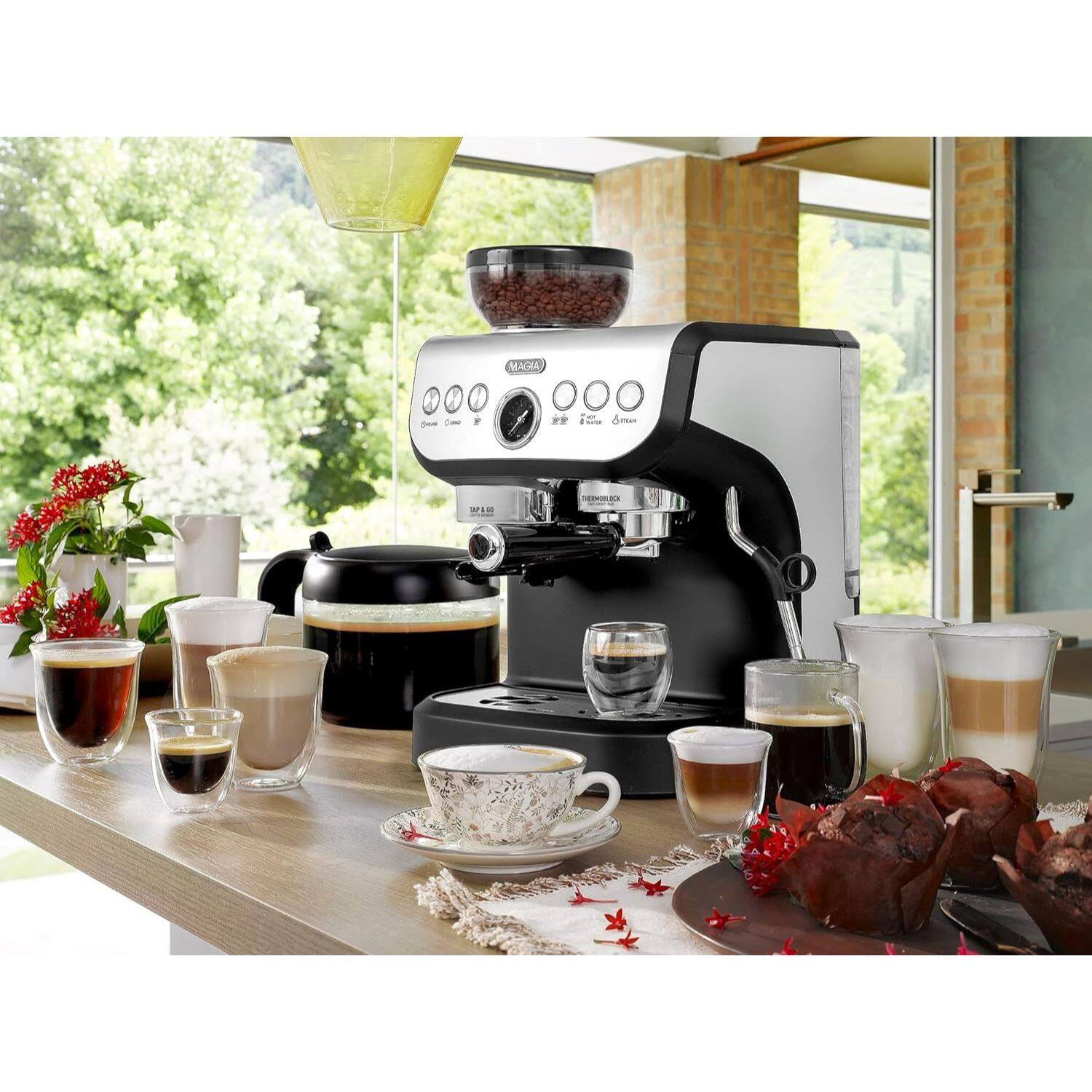 Zulay Kitchen Magia Manual Espresso Machine with Grinder and Milk