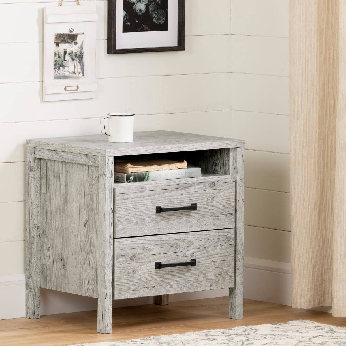 Back. Hivvago - Hivvago Modern 2 Drawer Nightstand Cubby Storage Shelf - Grey.