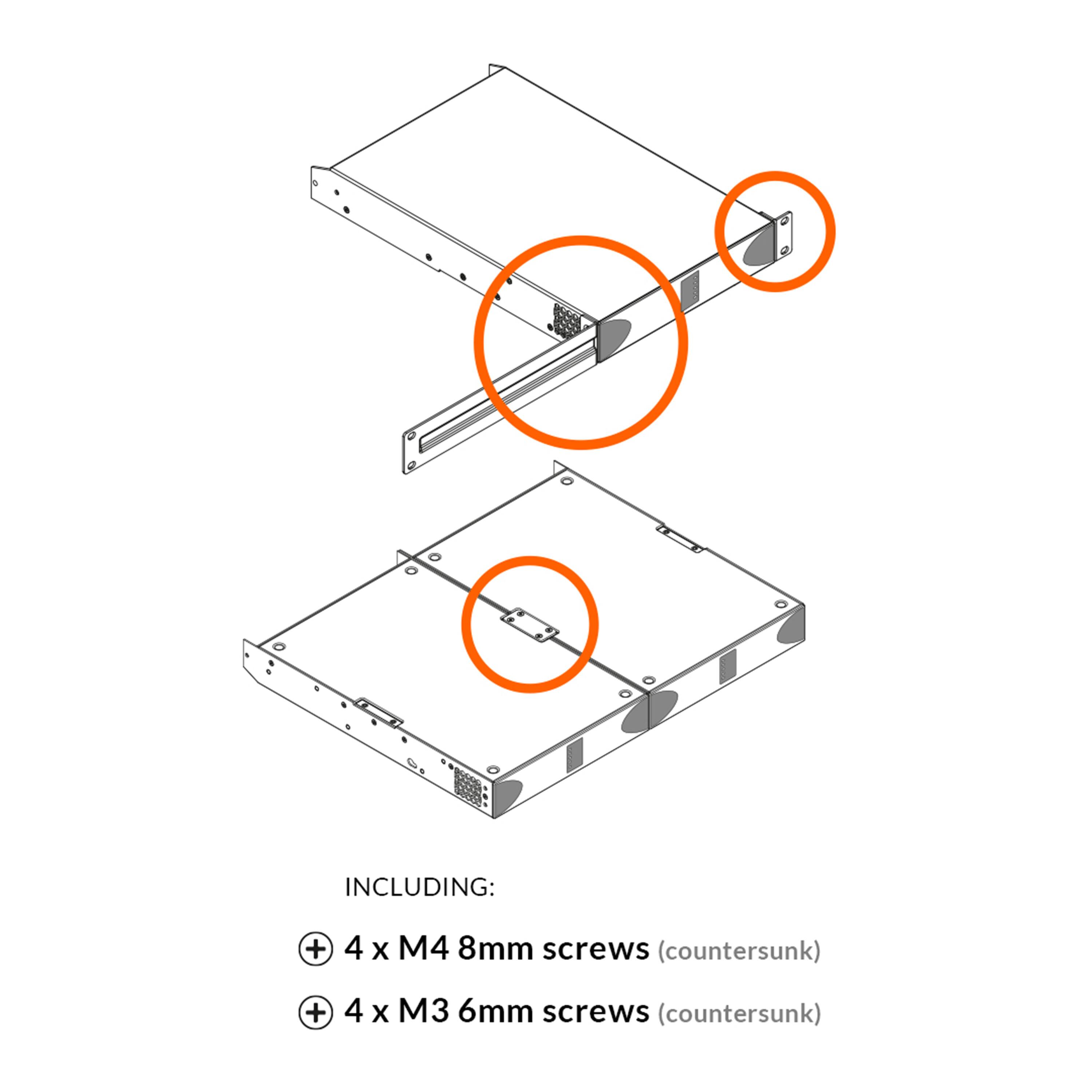 INCLUDING:
- 4 x M4 8mm screws (countersunk)
- 4 x M3 6mm screws (countersunk)