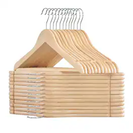 Songmics Home - Wooden Hangers, Pack of 24, Coat Hangers, Non-Slip, Pants Bar, 360° Swivel Hooks, for Jackets, Shirts, Coats - Natural Wood