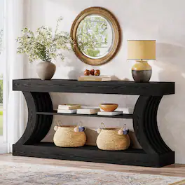 Tribesigns - 70.9-Inch Long Farmhouse Entryway Console Table with Storage - Black