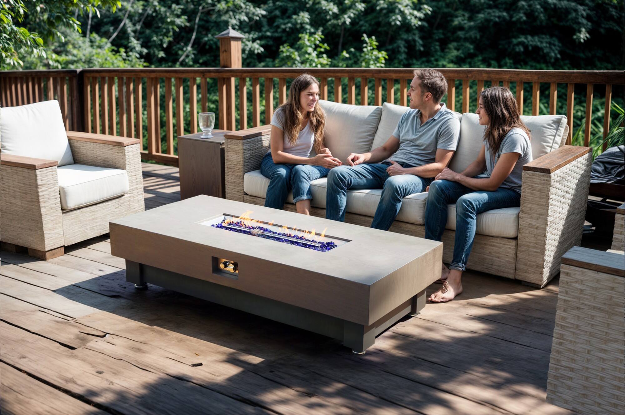 Alt View 8. PexFix - 60 in. Contemporary Rectangle Gas Fire Pit Table with Rain Cover – Stylish Heater for Modern Patios & Backyard Lounging - Grey.