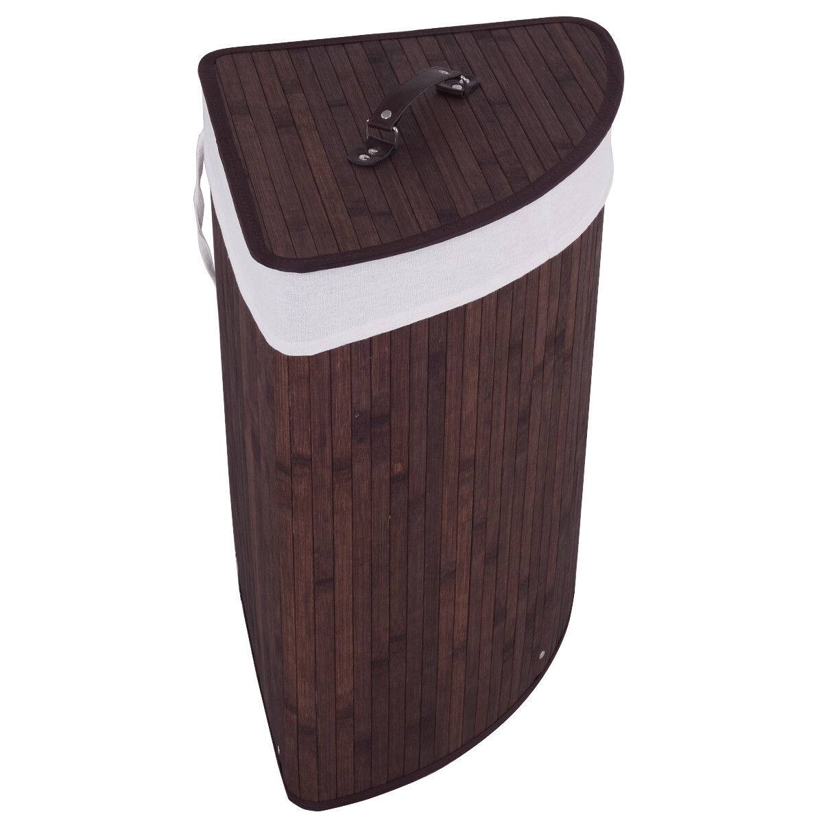 Alt View 18. Costway - Corner Bamboo Hamper Laundry Basket Washing Cloth Bin Storage Bag Lid Brown - Brown.