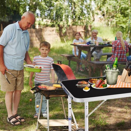 Alt View 7. Winado - 4FT Portable Folding Table with Carrying Handle, Adjustable Height Lightweight for Indoor Outdoor Picnic Camping Party - Black.